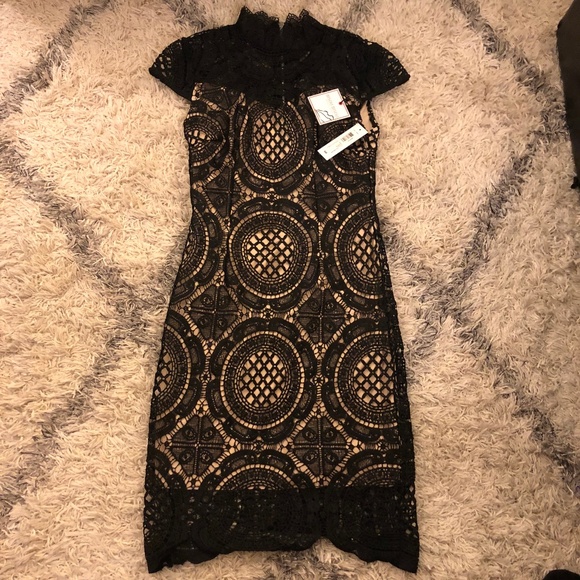 Bisou Bisou Black Lace Cap Sheath Cocktail Dress - Picture 1 of 3